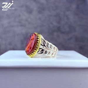انگشتر نقره مردانه عقیق سرخ دورنگ حکاکی یا زهرا