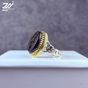 انگشتر نقره مردانه عقیق مشکی حکاکی حسین