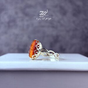 انگشتر نقره زنانه عقیق سرخ دو رنگ حکاکی یا رقیه