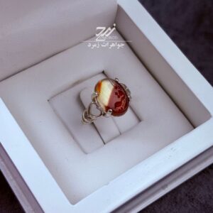 انگشتر نقره زنانه عقیق سرخ دورنگ حکاکی یا رقیه