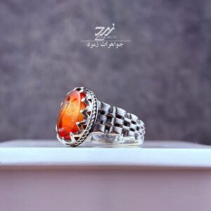 انگشتر نقره مردانه قیق سرخ دورنگ حکاکی علی