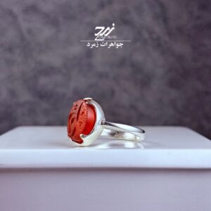 انگشتر نقره زنانه عقیق سرخ حکاکی حسین