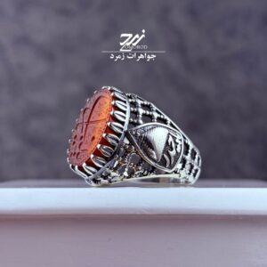 انگشتر نقره مردانه عقیق خطی سرخ دو رنگ حکاکی یا زینب