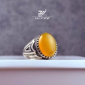 انگشتر نقره روس (غیرنقره) مردانه عقیق زرد شرف الشمس کد 048