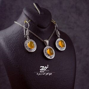 نیم‌ست نقره عقیق زرد شرف‌الشمس کد 118